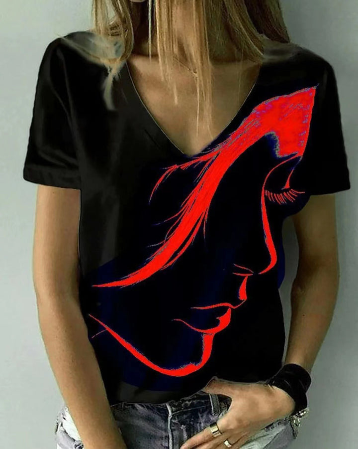 Kvinder Kunstnerisk Grafisk V-hals T-shirt Stilla