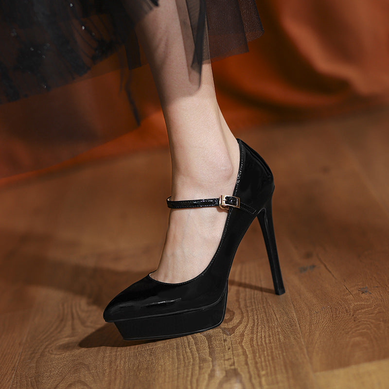 Femme Classic Læder Mary Jane Pumps med Stiletto- og Plateau-design Stilla