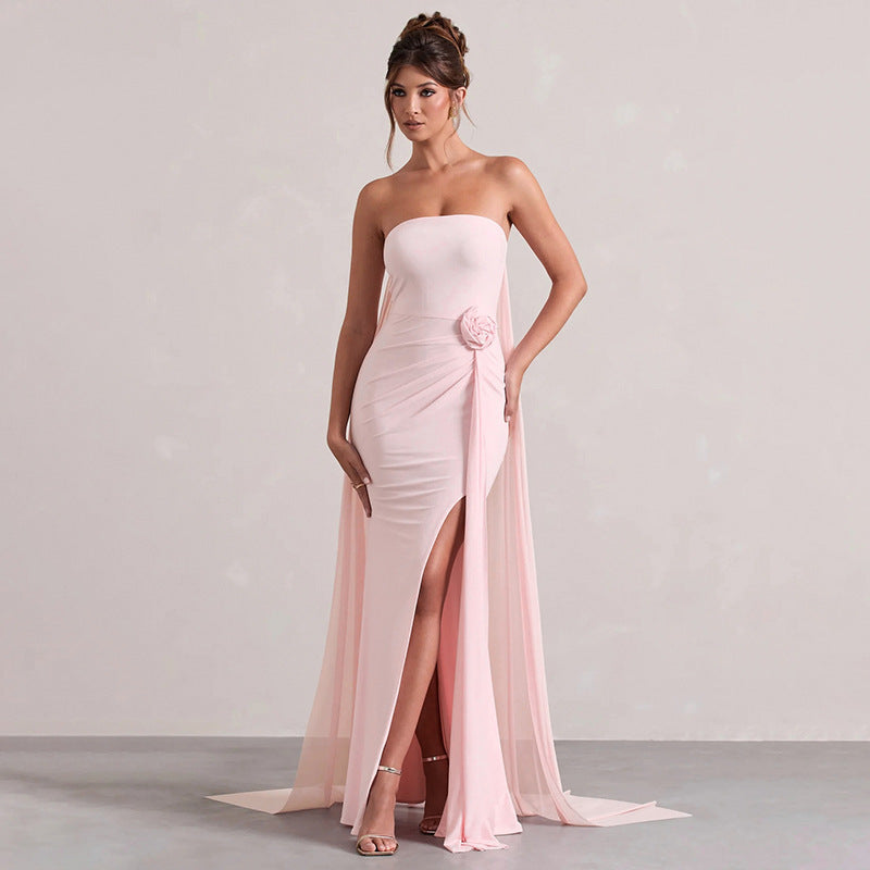 Dame Strapless aften kjole med stilfuld drapering og forførende slids Skovae