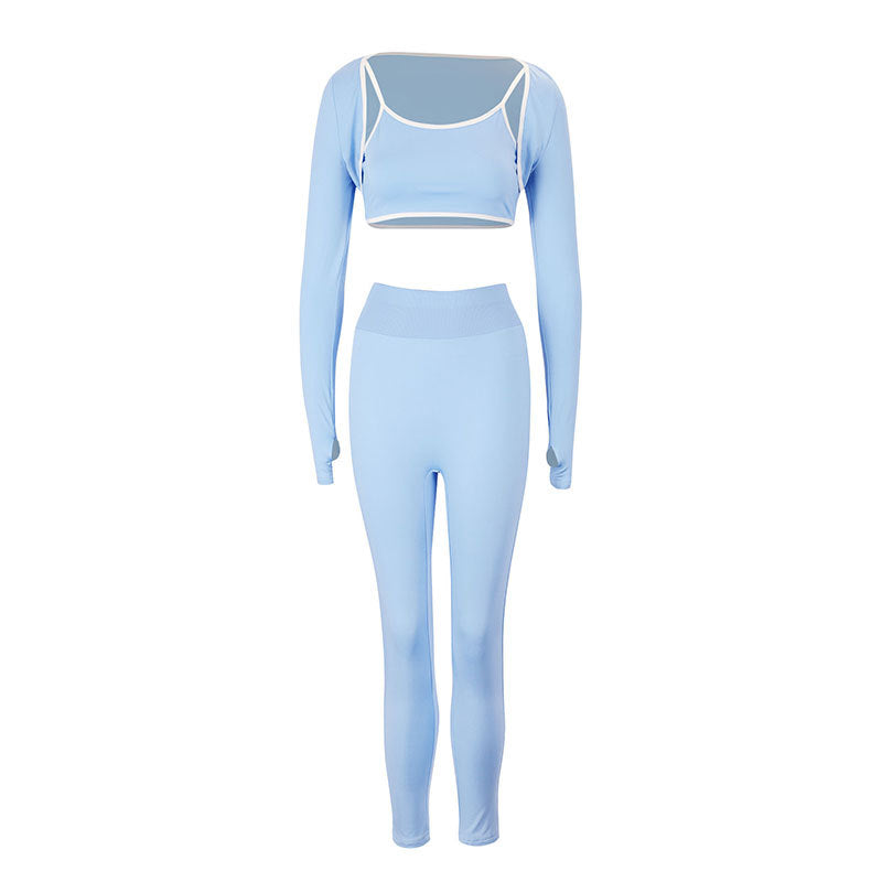 Dame sporty sæt med langærmet crop-top og tætsiddende leggings Skovae