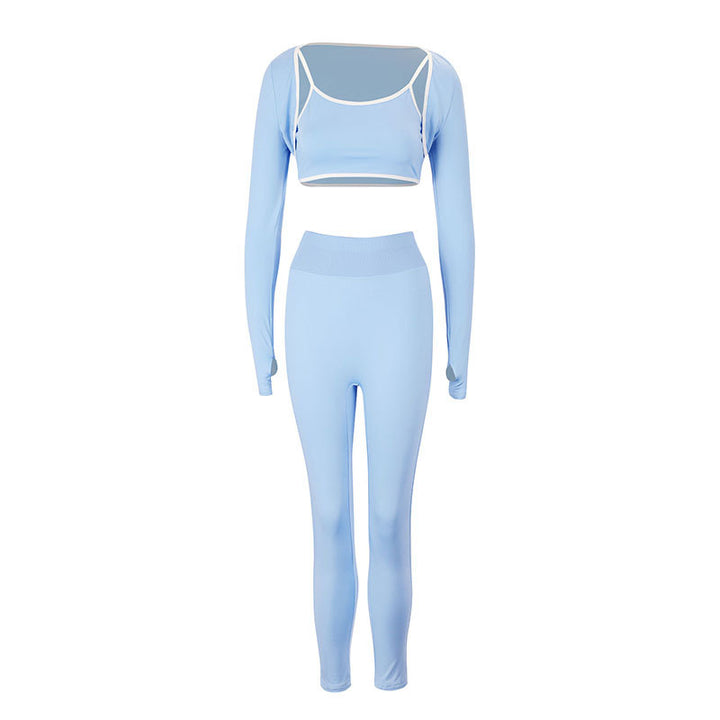 Dame sporty sæt med langærmet crop-top og tætsiddende leggings Skovae