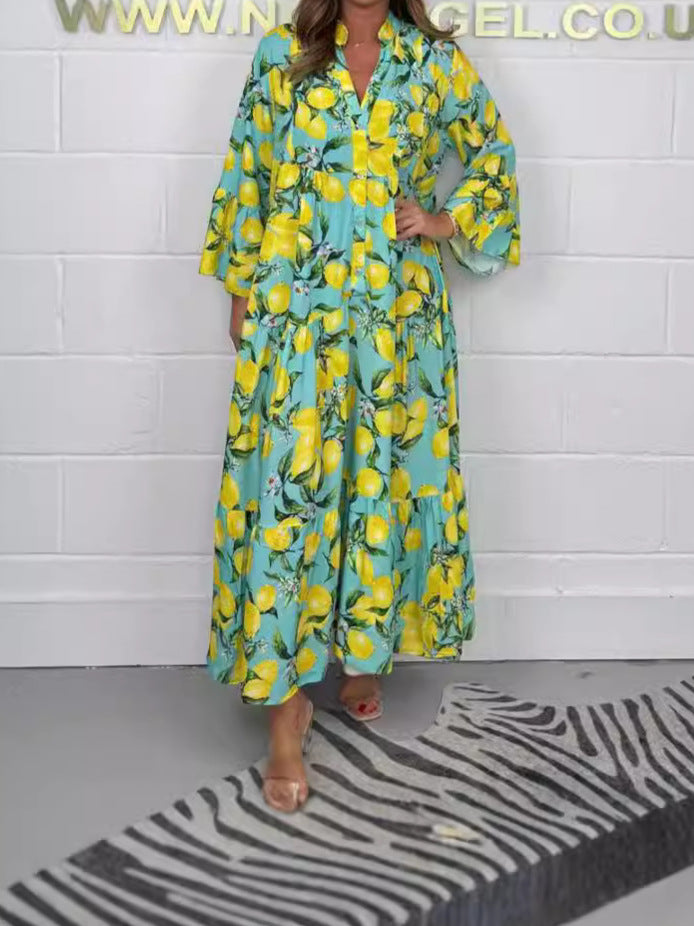 Dame Maxikjole med voluminøse flæsedetaljer og blomster mønster Stilla