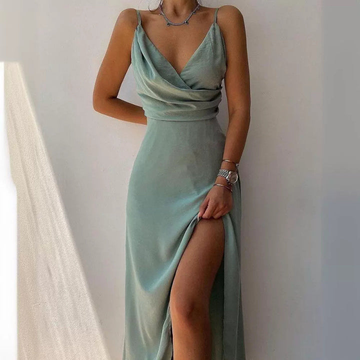 Damer Elegant Høj Slids Satin Maxi Kjole Stilla
