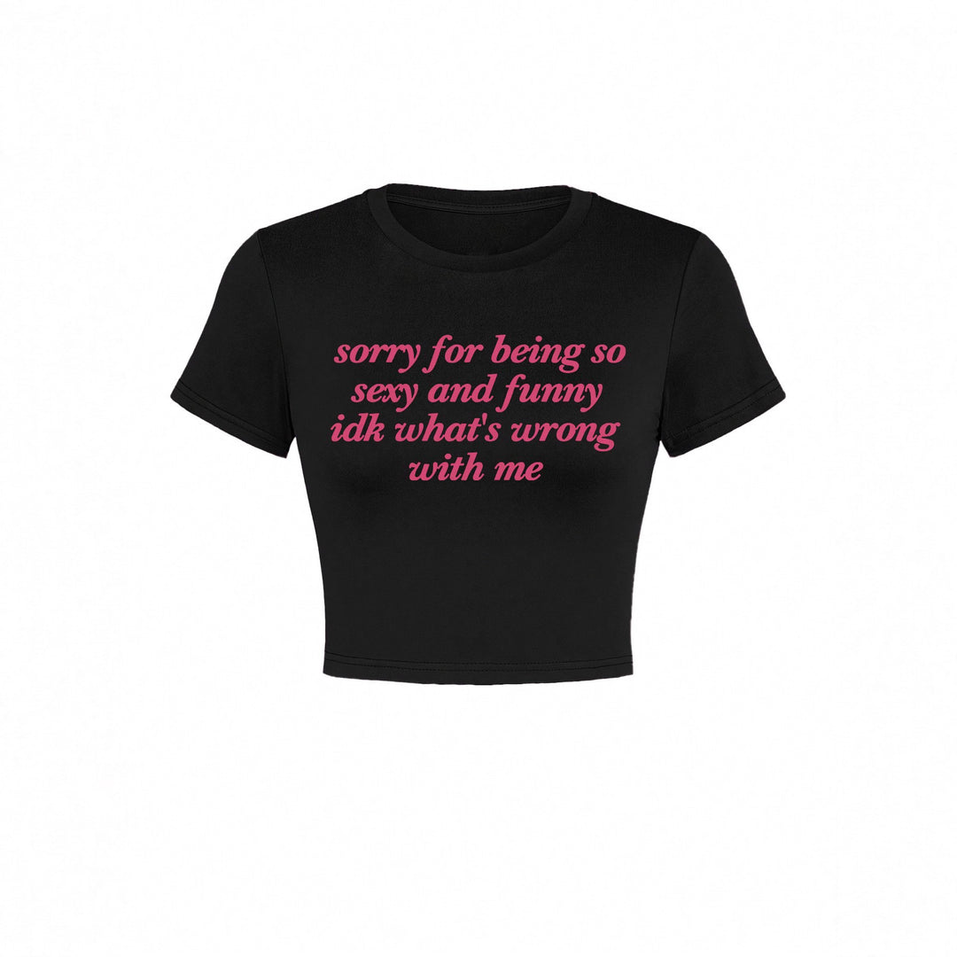 Dame Kortærmet Crop-T-Shirt med sjovt skrifttryk Skovae