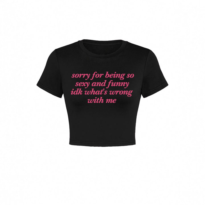 Dame Kortærmet Crop-T-Shirt med sjovt skrifttryk Skovae