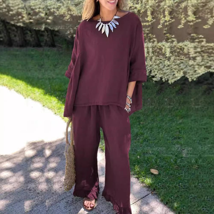 Dame Moderisk Linned Loungewear Sæt med Oversize Overdel Stilla