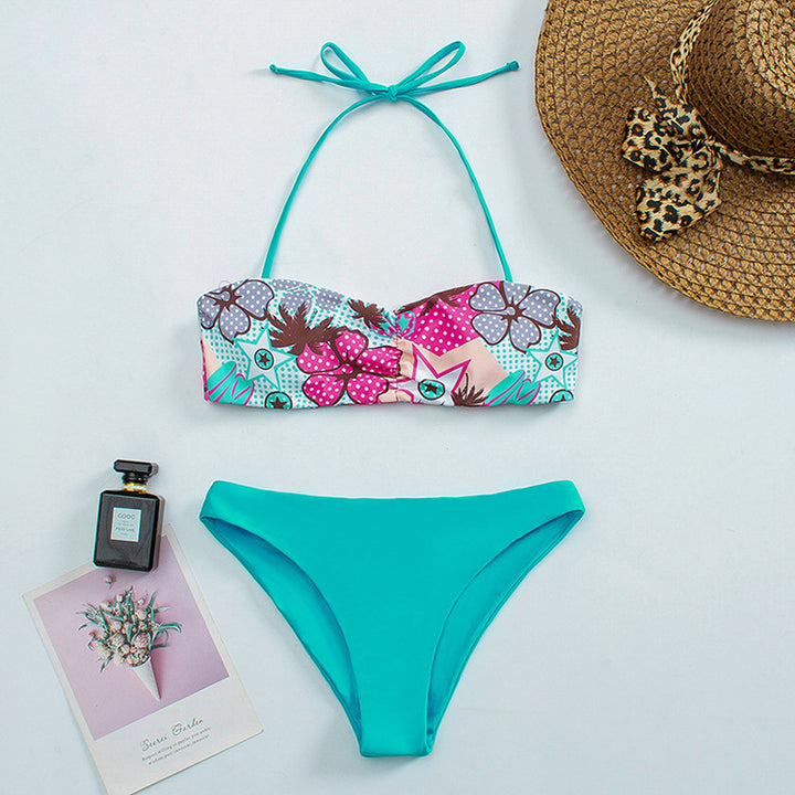 Dame bandeau-bikini med blomsterdesign og skridsikker design Skovae