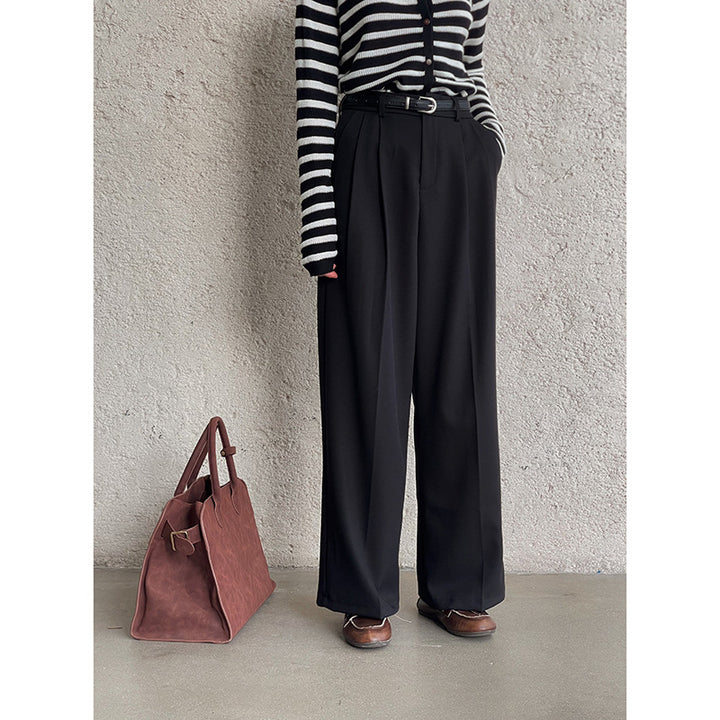 Dame bred bukser med høj talje og elegant drapering Stilla