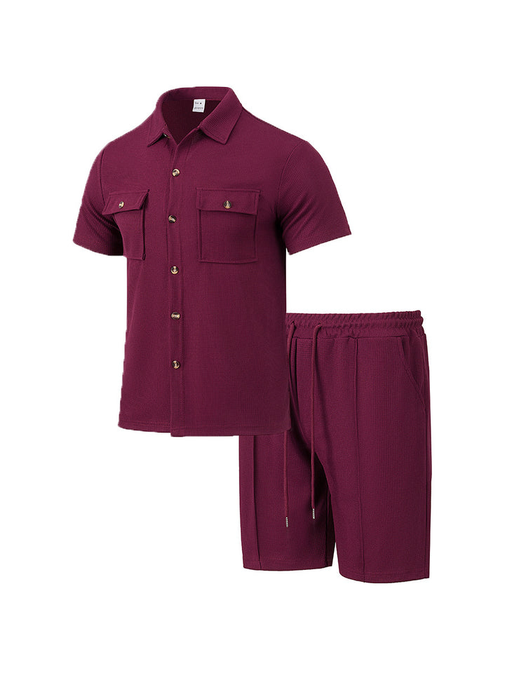 Herrer casual kortærmet skjorte og elastiske shorts-sæt Stilla