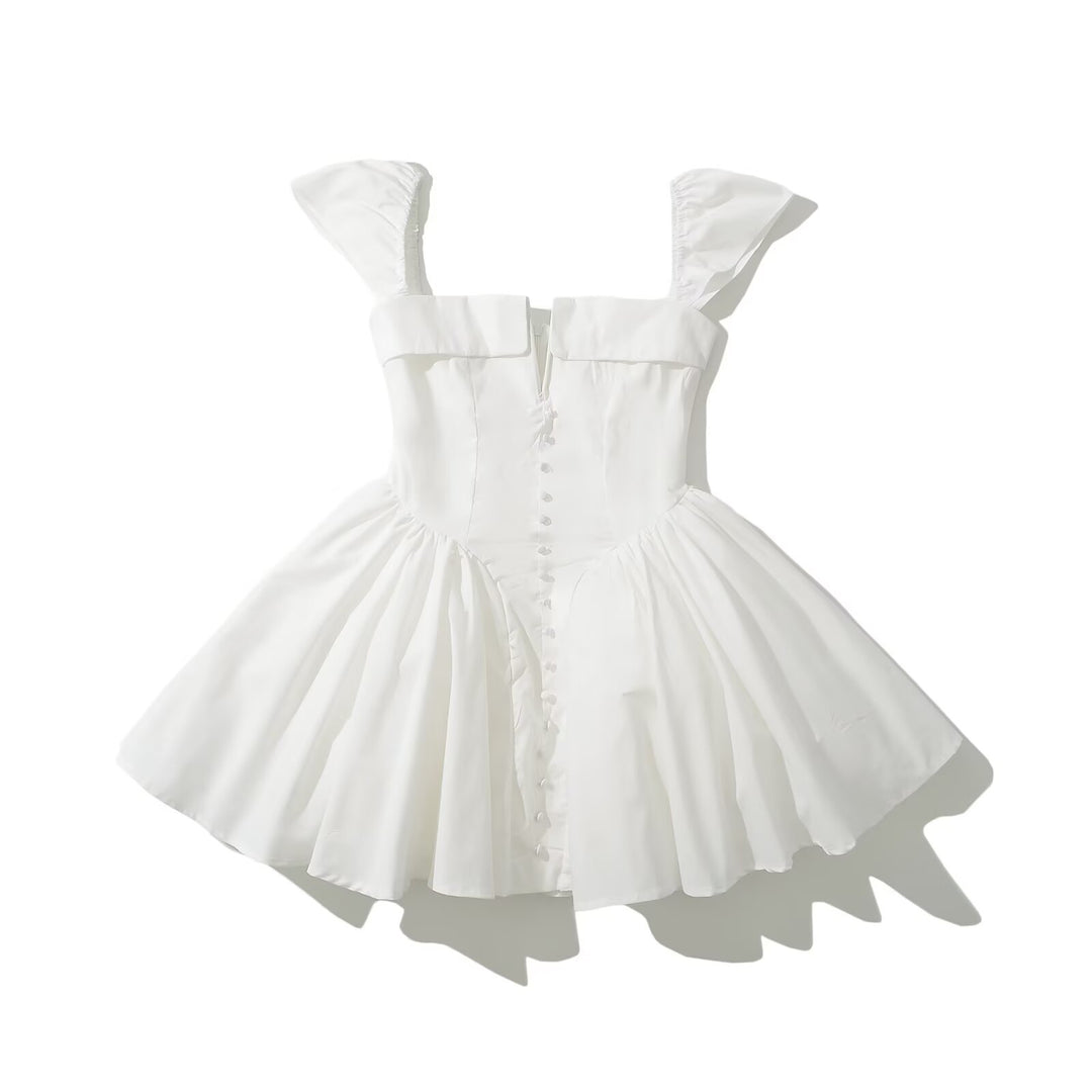 Dame Puff Ærme Mini Kjole med Knapdetaljer Stilla