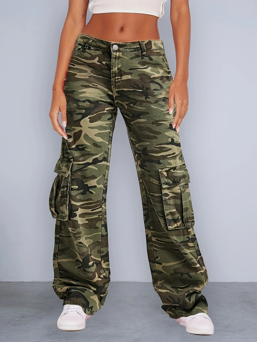 Dame Cargo-bukser i urban camouflage-stil med praktiske sidelommer Stilla
