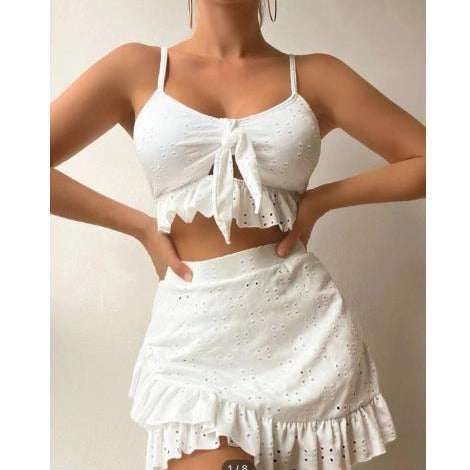 Dame Rynk Crop Top og Nederdel Sæt Stilla