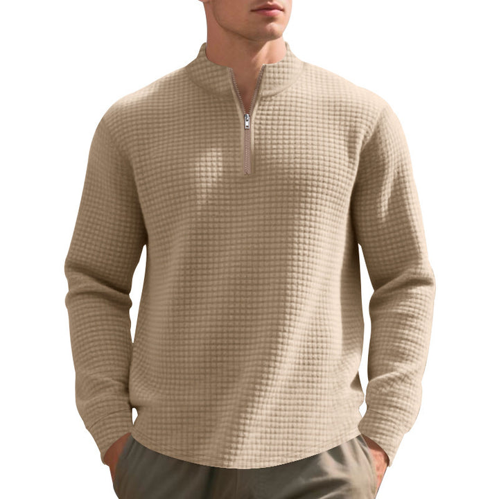 Herren fritid fleece sweater med moderne ståkrave og halv lynlås Stilla
