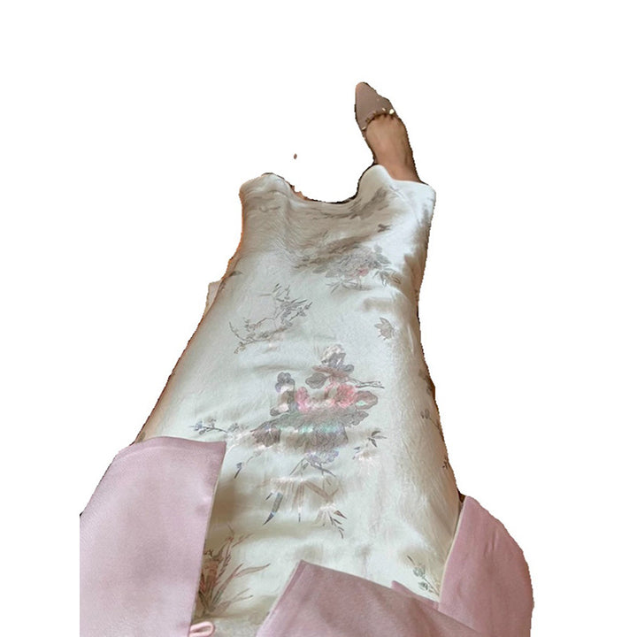 Dame elegant, floral Maxikjole med silkeagtig glans og lange ærmer Stilla