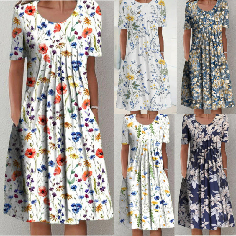 Dame fritidskjole med blomstret design og praktiske lommer Stiila