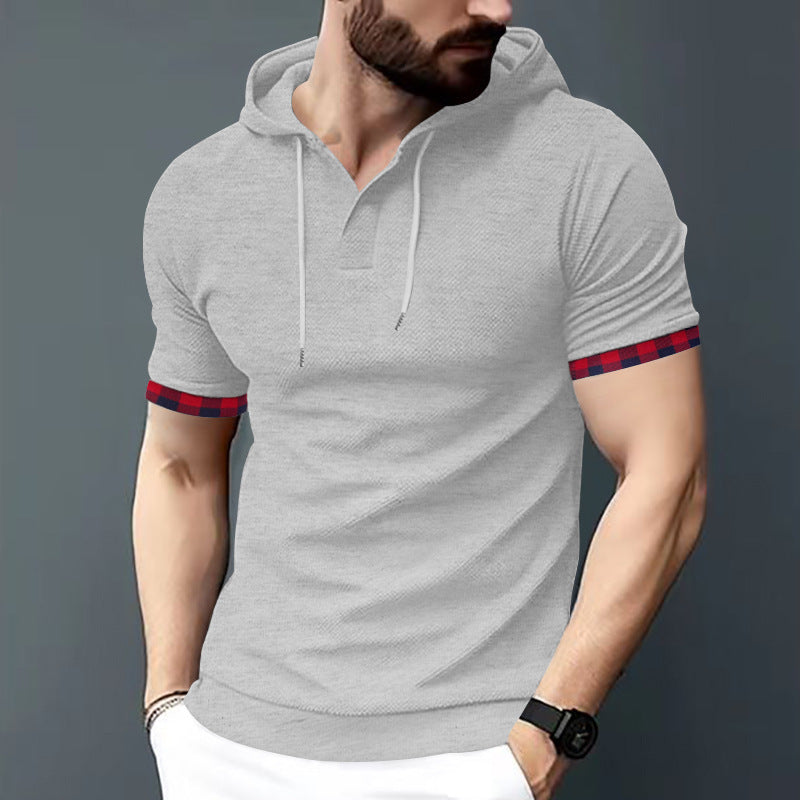 Herrer Mode Polo T-shirt med hætte og struktureret design Stilla