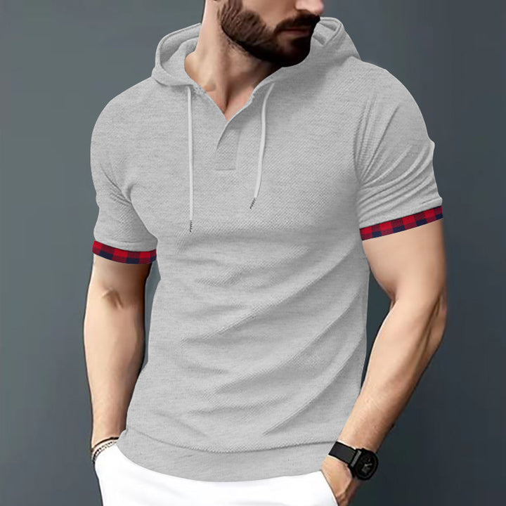 Herrer Mode Polo T-shirt med hætte og struktureret design Stilla