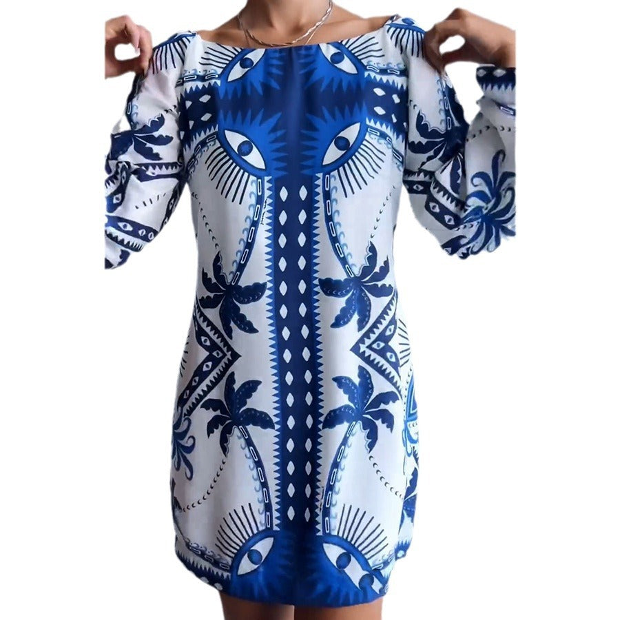 Dame kortærmet kjole med elegant Boho-mønster og vide ærmer Stiila