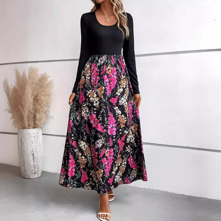 Damer Elegant Maxikjole med florale accenter og langeærmer Stilla