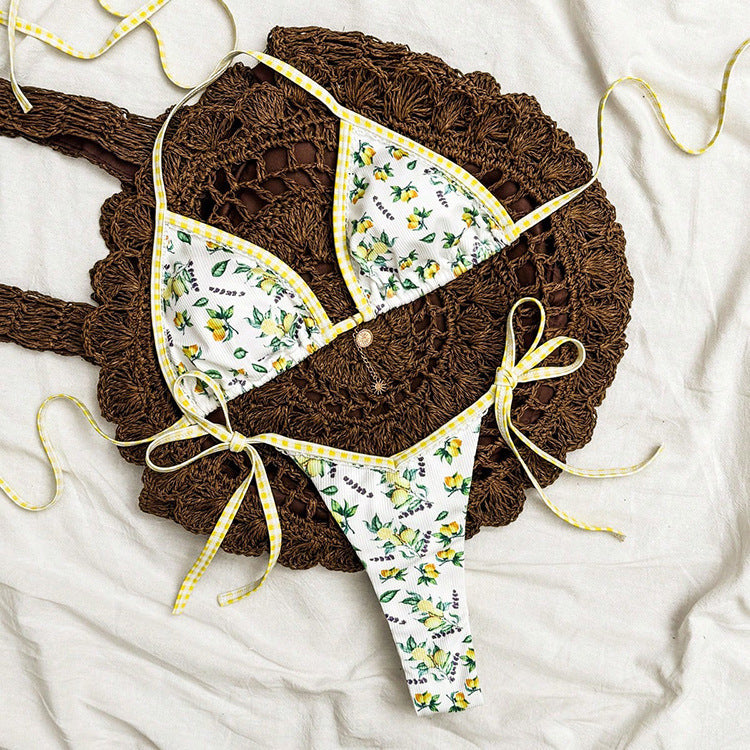 Damer Triangel-Bikini med blomsterdesign og raffinerede bindebånd Skovae