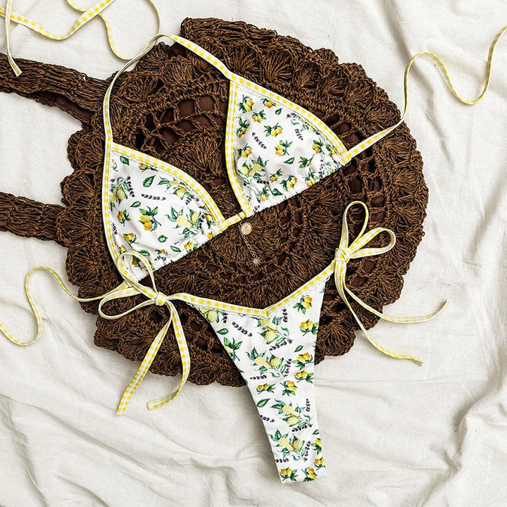 Damer Triangel-Bikini med blomsterdesign og raffinerede bindebånd Skovae