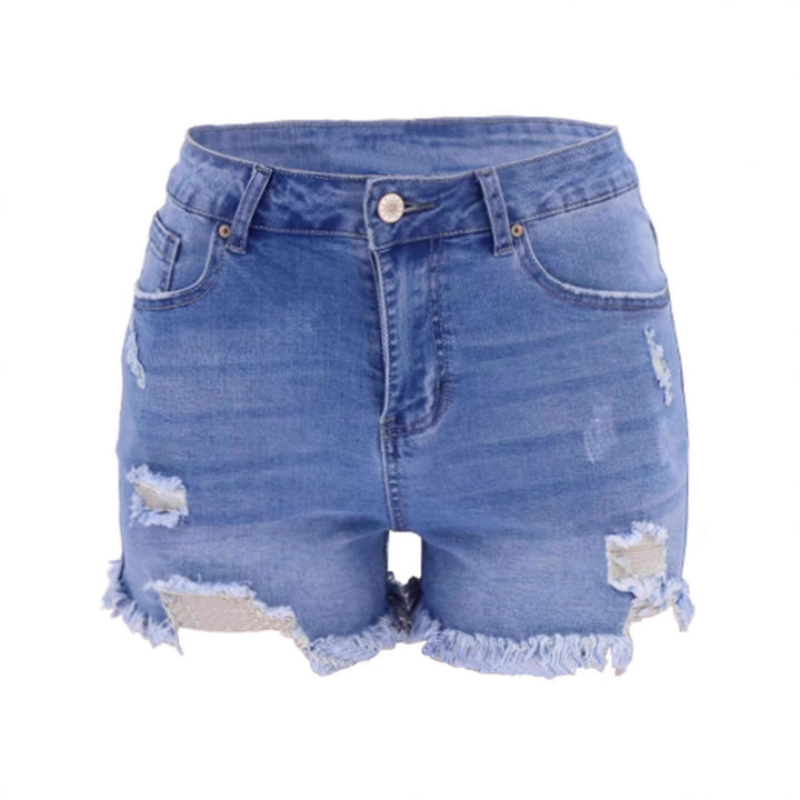 Dame Revne Denim Shorts med frynset kant og høj talje Stilla