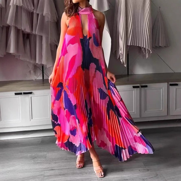 Dame Plisseret Maxikjole med blomsterdesign og raffinerede cut-outs Stilla