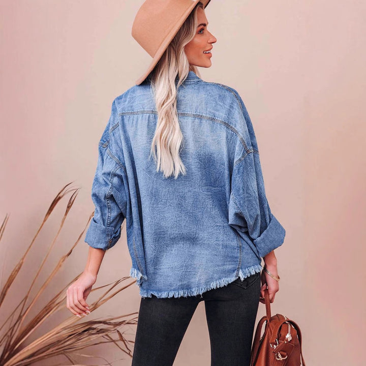 Dame Mønstret Denim Skjorte med Brystlommer Stilla