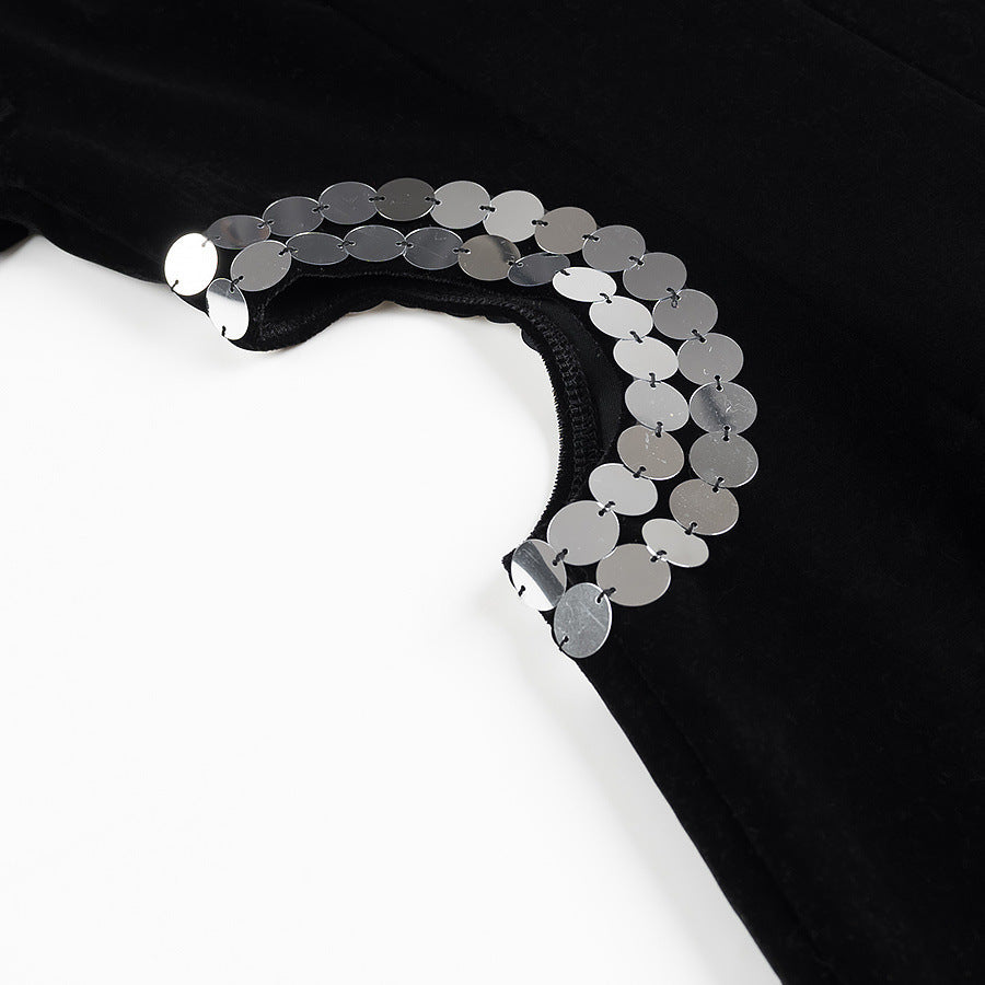 Dame Elegant Varmvelour Kjole med skinnende Sideskabsdesign Stilla