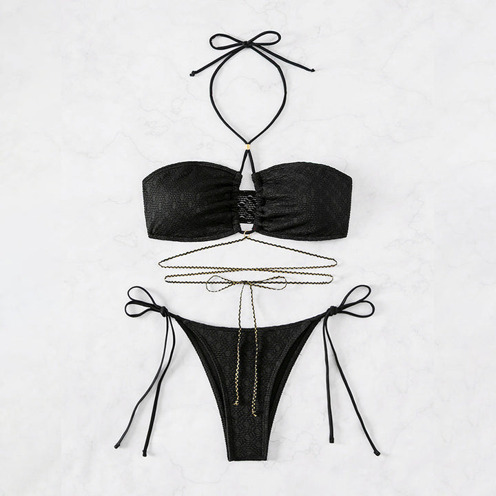 Dame Bandeau-bikini med justerbare bånd og gyldne accenter Skovae