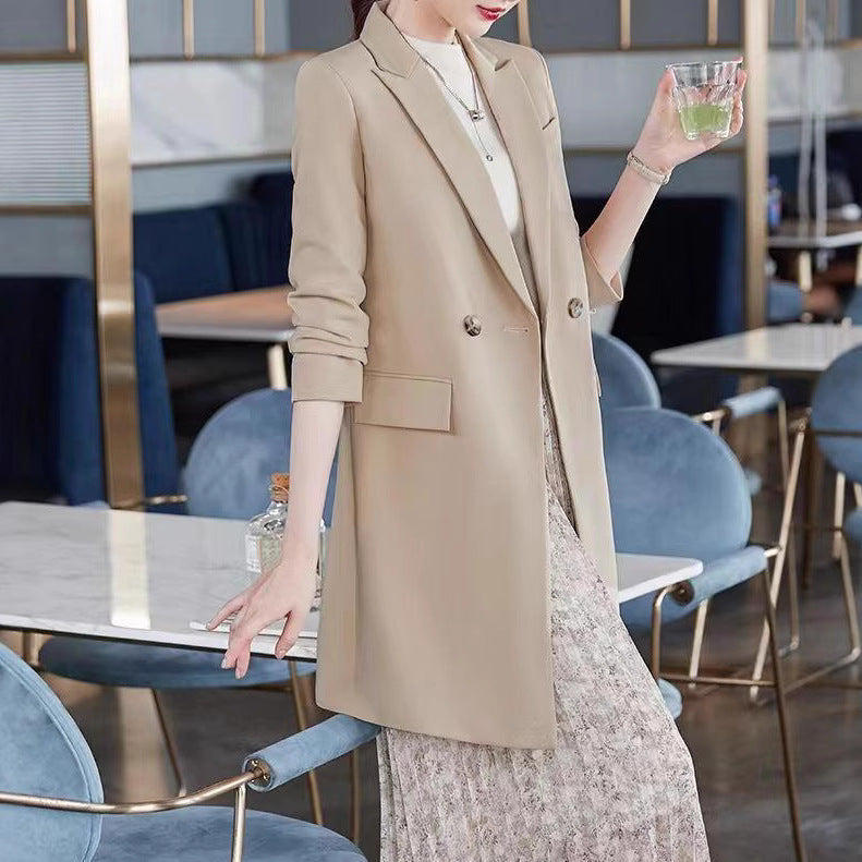 Kvinder mode lang blazer med dobbelt knaplukning Stilla