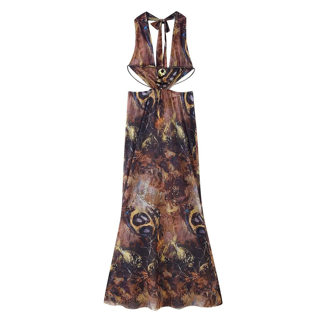 Femme Bohemian Maxi Kjole med Åben Ryg Design Stilla