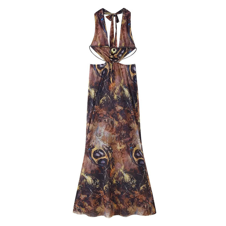 Femme Bohemian Maxi Kjole med Åben Ryg Design Stilla