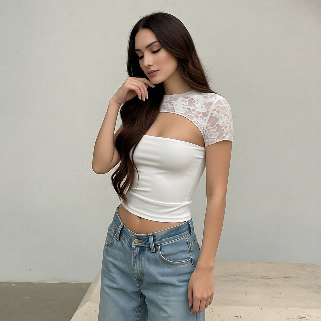 Dame crop top med spids ærme og tætsiddende design Skovae