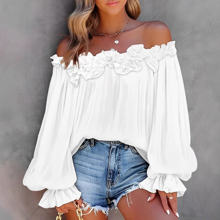 Dame Off-Shoulder Bluse med flæsedetaljer og vide ærmer Stilla