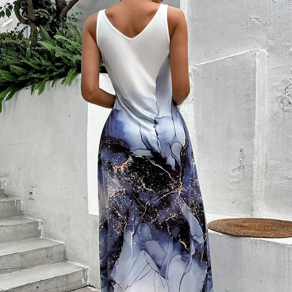 Kvinder Abstract Maxi Kjole med justerbare stropper Stilla