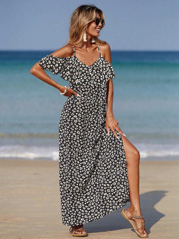 Dame Kold Skulder Floral Maxi Kjole Stilla