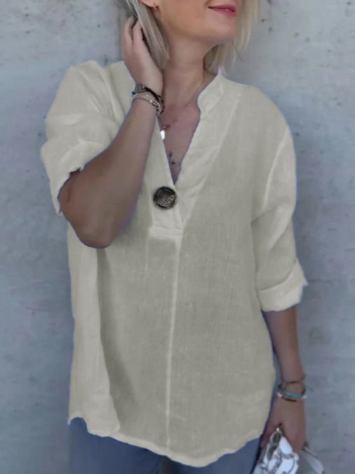 Dame linnedbluse med knapdetalje Stilla