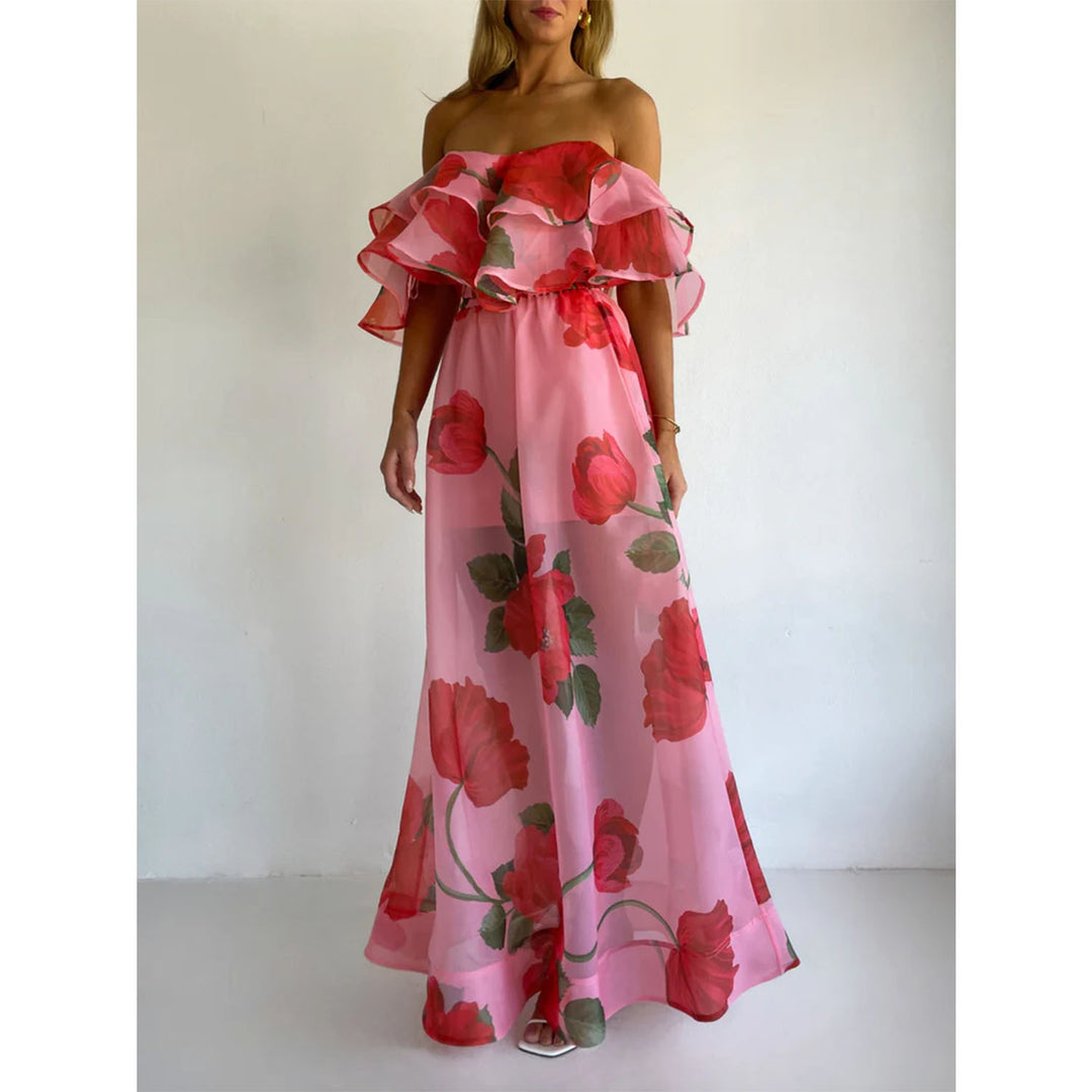 Dame maxi nederdel sæt med off-shoulder top og legende ruffle design
