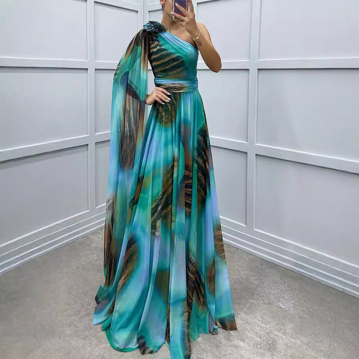 Dame Elegant One-Shoulder Maxikjole med blomstret design og flydende stof Stiila