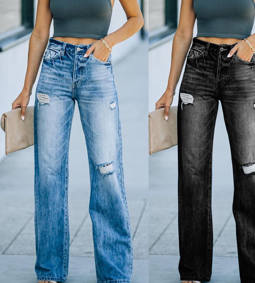Dame Flared Jeans med Destroyed-detaljer og høj talje Stilla