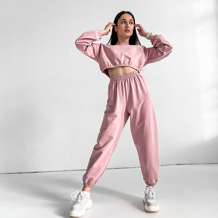 Kvinders sporty loungewear sæt med løs pasform og elastisk talje Skovae