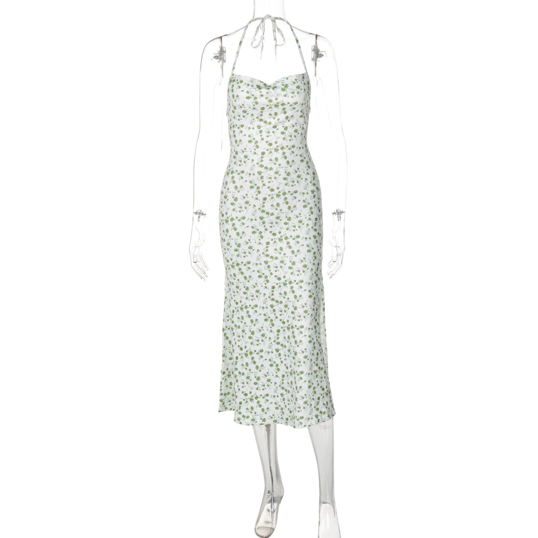 Dame Elegant sommerkjole med blomster mønster og halterneck top Stilla