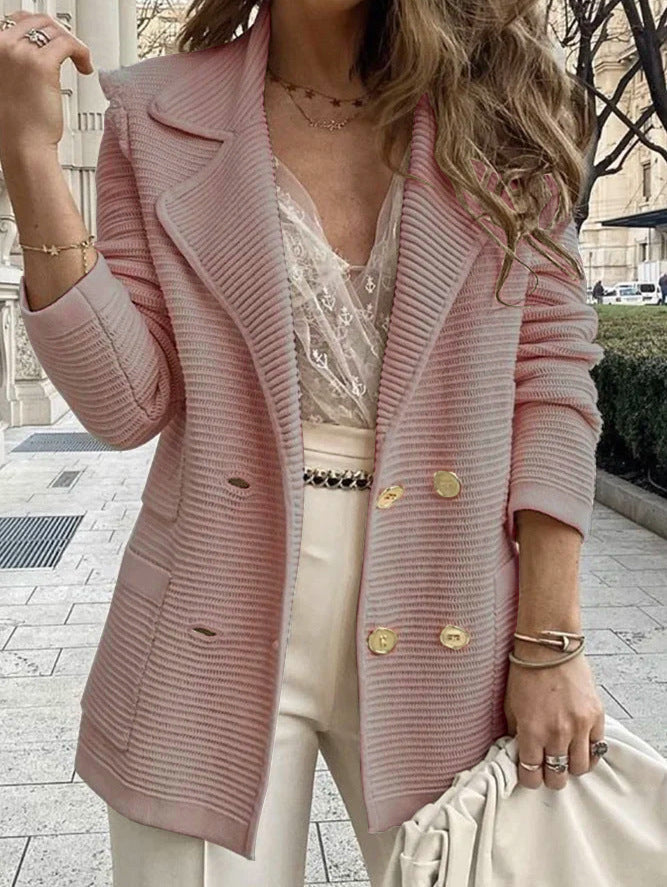 Dame Elegant strikblazer med dobbelt knaplukning og lommer Stilla