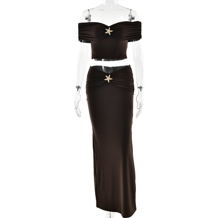 Dame Maxi-kjole med off-shoulder design og rynket overdel Stilla