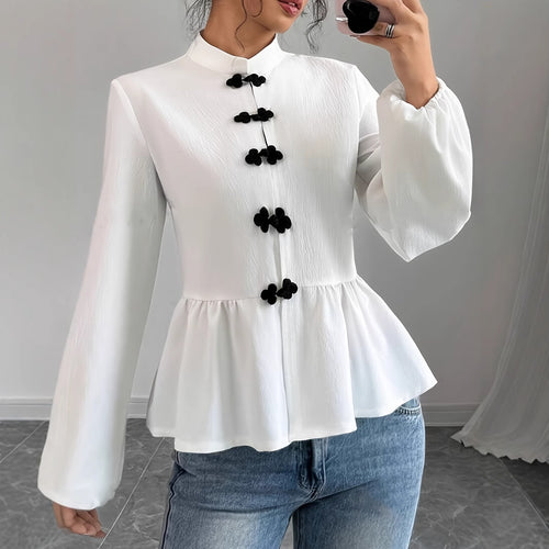 Dame elegant Peplum-bluse med traditionelt knapdetalje Stilla