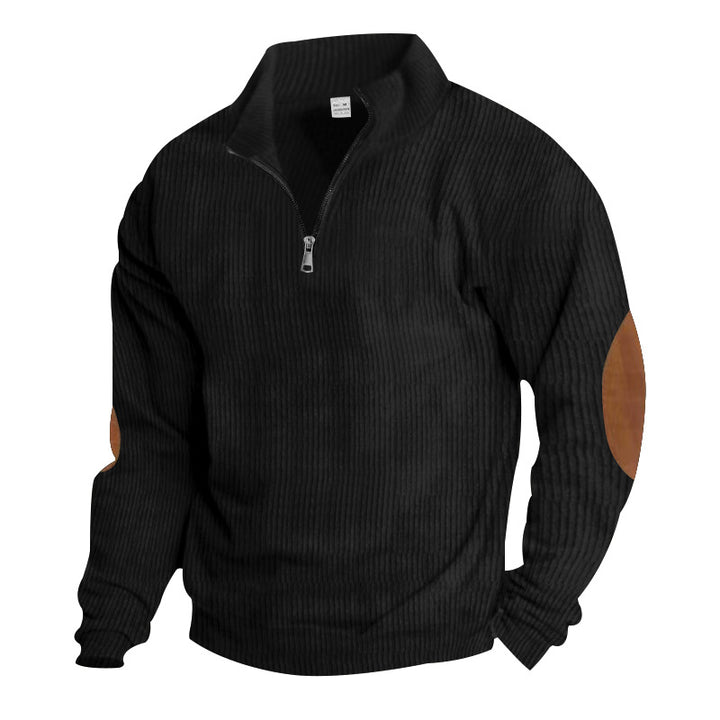 Herre fleece-pullover med halv lynlås og elegante læderdetaljer Stilla