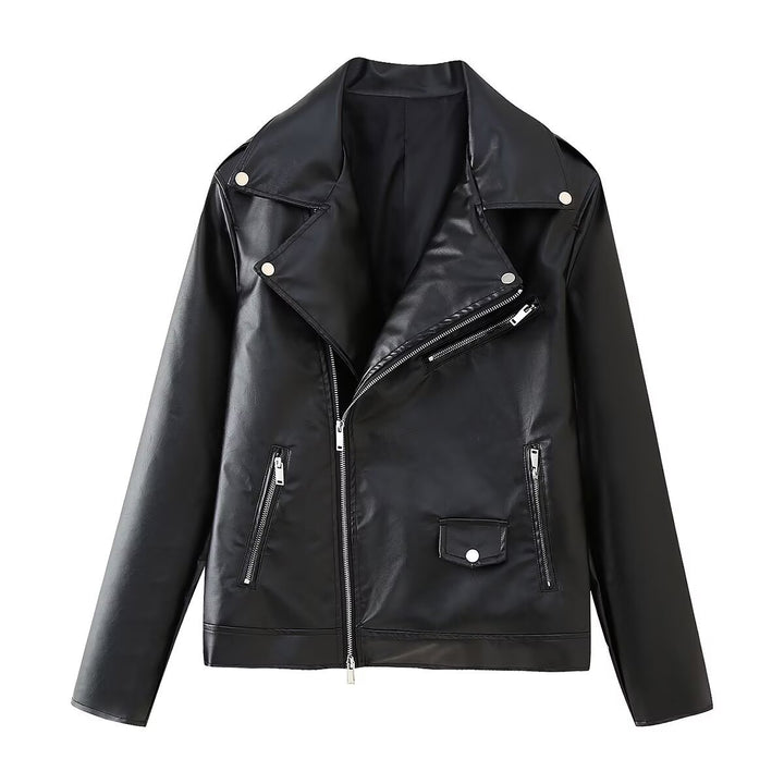 Femme Classic Kunstlæder Bikerjakke med asymmetrisk lynlås Stilla