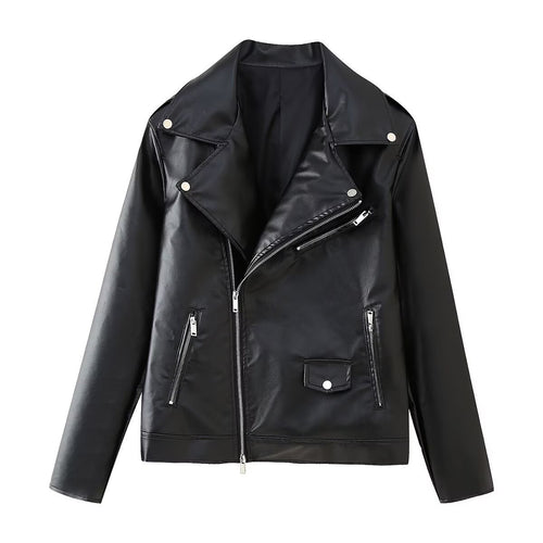 Femme Classic Kunstlæder Bikerjakke med asymmetrisk lynlås Stilla