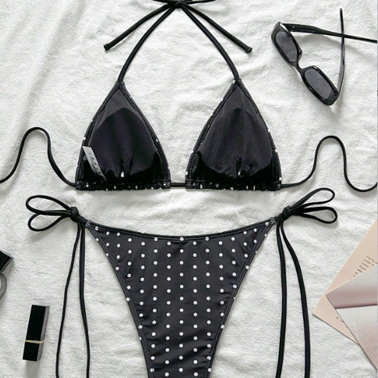 Dame triangle bikini med legende prikmønster og justerbar talje Skovae